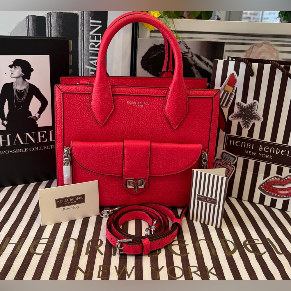 NWT 3-fer HENRI BENDEL WEST 57TH SATCHEL PEBBLED LEATHER/CROSSBODY & NWT KEY FOB